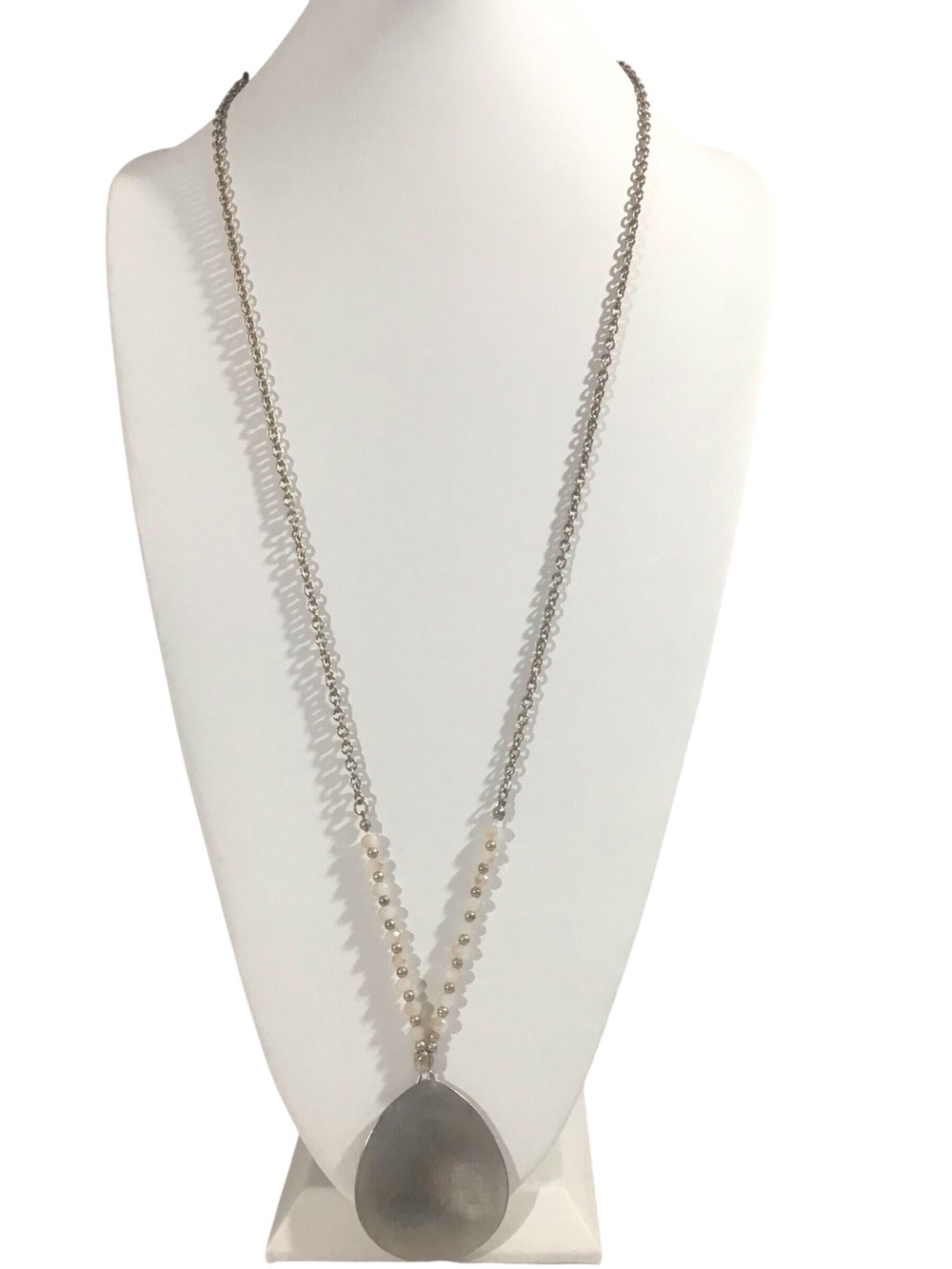 Gold Tone Chain Teardrop Pendant Necklace Acrylic Beads Fashion Jewelry